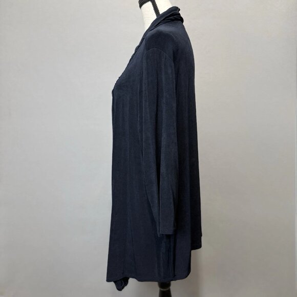 Chico’s Traveler Open Front Cardigan Womens 4/20 Navy Ruffle Trim Long Sleeve - Picture 4 of 8